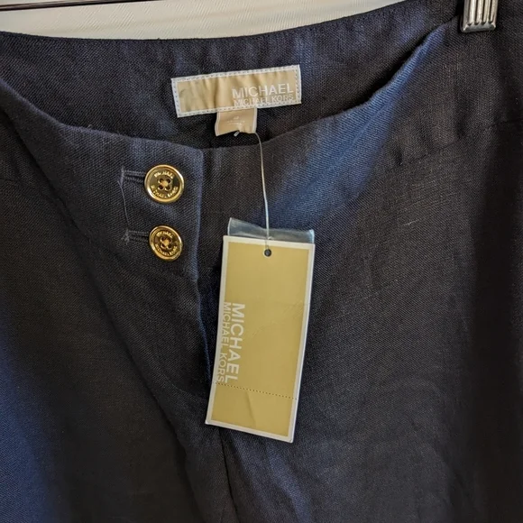 Michael Kors Wide Leg Linen Pants 2 Navy Blue Natural Fiber Dress Pant - Picture 6 of 10
